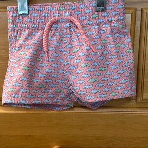 Starting Out Baby Boy’s Pink Swim Trunks with Blue and Green Fish Size 6 Months